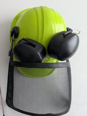 Green Safety Hard Hat with shield and ear protections